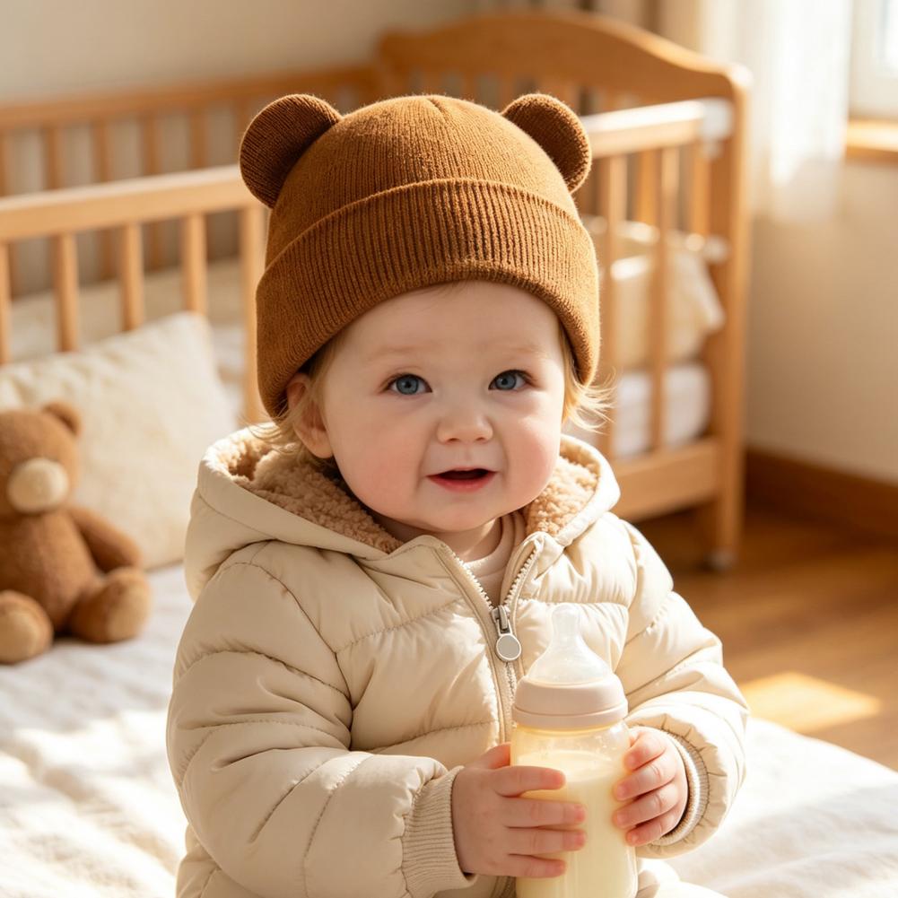 Infant Beanie Hat With Ears - Cappello Invernale in Maglia per Neonati,