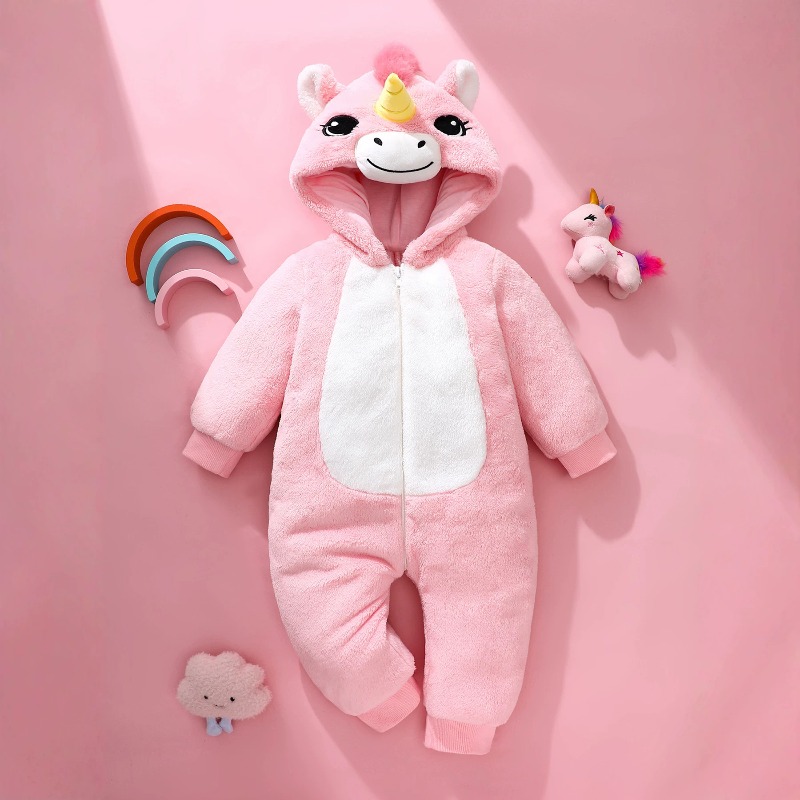 Cotton Baby Onesies Zipper - Tutina Rosa con Cappuccio e Cerniera