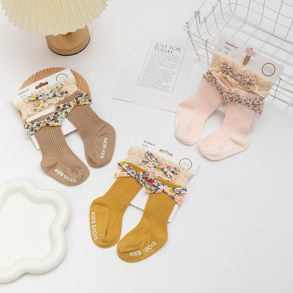 Unisex Baby Socks Non Slip - 3Pcs Flower Print Bow calzini per